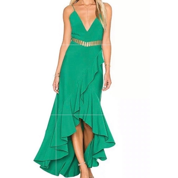Free People Dresses & Skirts - Free People Jetstream Maxi Dress Green
Size 4 - Ruffle Cutout Boho Rare